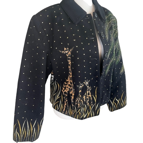 Anage Jackets & Blazers - ANAGE Giraffes Palm Tree Cotton Jacket Made In India - Wearable Art - Size M